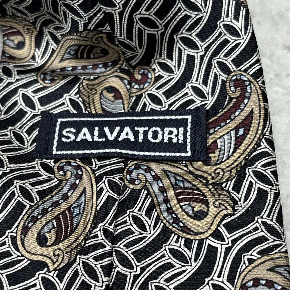 Vintage Salvatori Tie Paisley Harp Black Optical Illusion Hypnotic 3.75x59